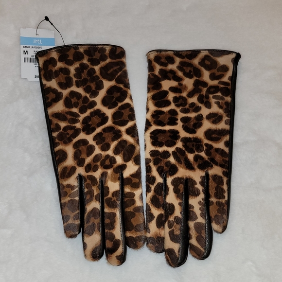 J McLaughlin Camilla Leather Leopard Gloves Size Medium New With Tag - Picture 4 of 14